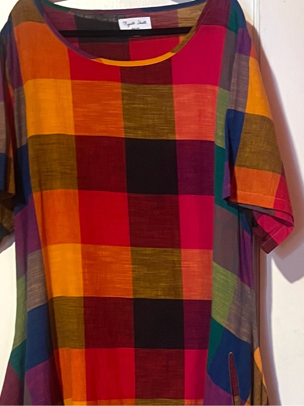 Multicolor Plaid Midi Dress - Bright Check Print - Picture 4 of 8